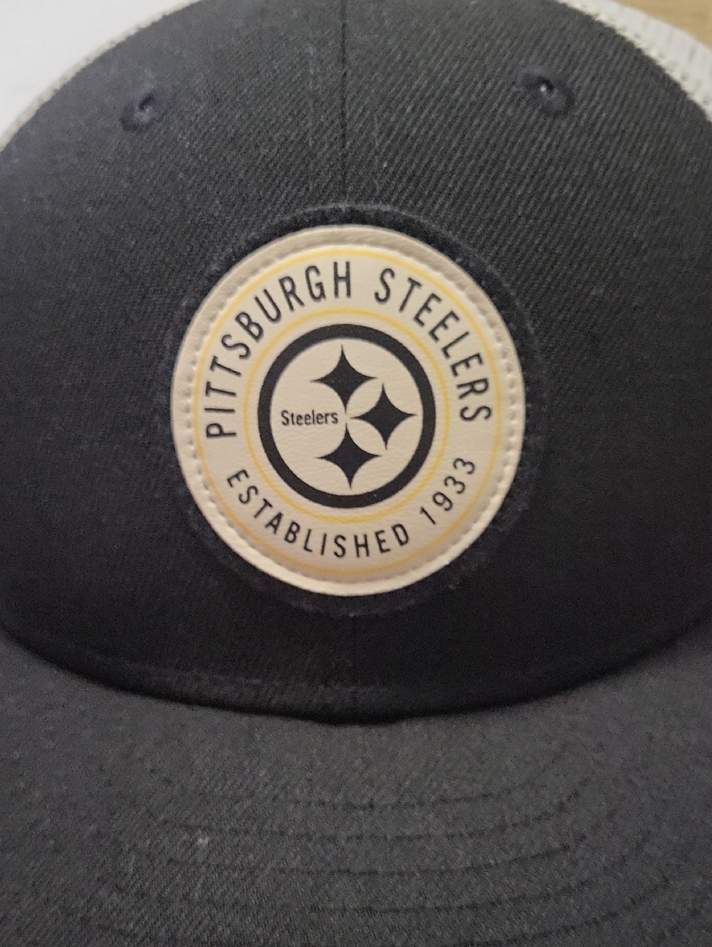 NFL Pittsburgh Steelers Black and Cream Patch Trucker Cap